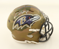 Lamar Jackson Signed Ravens Camo Alternate Speed Mini Helmet (JSA) at PristineAuction.com