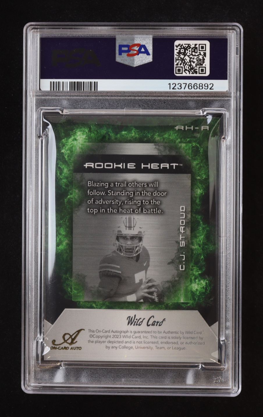 C.J Stroud 2023 Wild Card National Convention Matte Black Rookie Heat Green #RHA #3/5 RC (PSA 7) at PristineAuction.com C.J Stroud 2023 Wild Card National Convention Matte Black Rookie Heat Green #RHA #3/5 RC (PSA 7) at PristineAuction.com