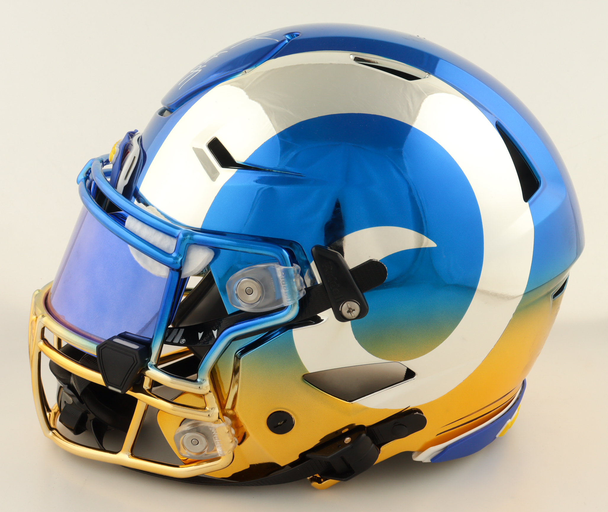 Eric Dickerson Signed Rams Full-Size Authentic On-Field Chrome Custom Speedflex Helmet with Visor Inscribed "HOF 99" (Beckett) at PristineAuction.com Eric Dickerson Signed Rams Full-Size Authentic On-Field Chrome Custom Speedflex Helmet with Visor Inscribed "HOF 99" (Beckett) at PristineAuction.com