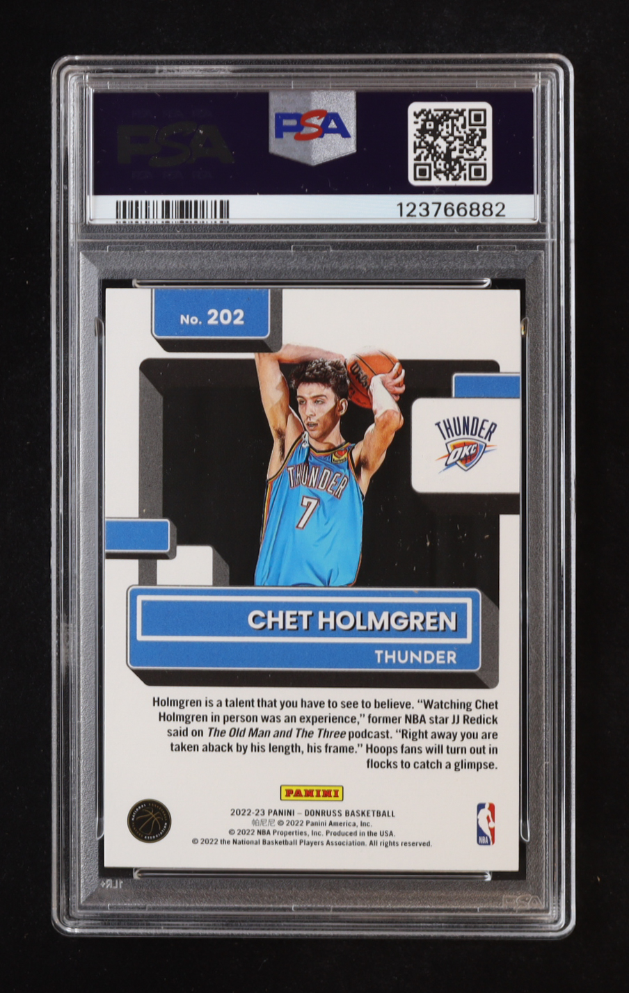 Chet Holmgren 2022-23 Donruss Holo Green Laser #202 RR RC (PSA 9) at PristineAuction.com Chet Holmgren 2022-23 Donruss Holo Green Laser #202 RR RC (PSA 9) at PristineAuction.com