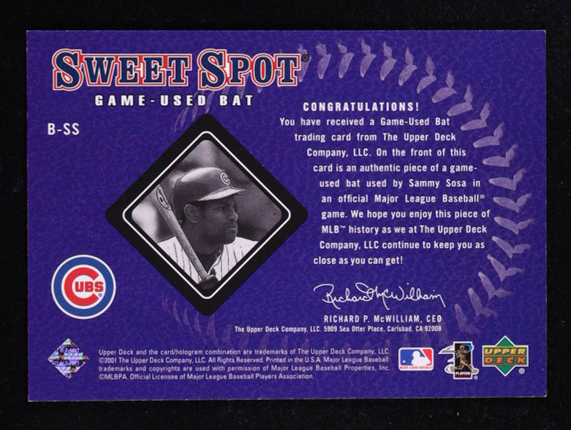 Sammy Sosa 2001 Sweet Spot Game Bat #BSS at PristineAuction.com Sammy Sosa 2001 Sweet Spot Game Bat #BSS at PristineAuction.com