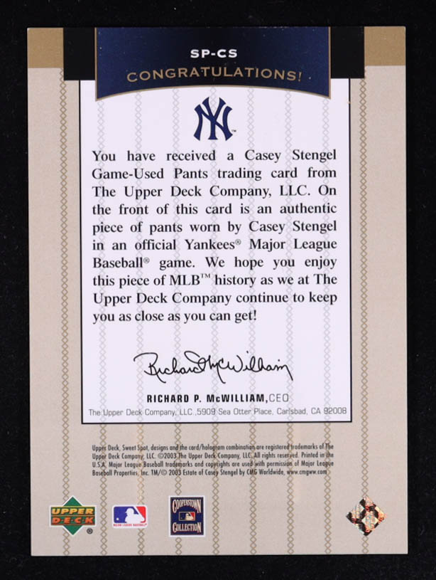 Casey Stengel 2003 Sweet Spot Classics Pinstripes #SPCS at PristineAuction.com Casey Stengel 2003 Sweet Spot Classics Pinstripes #SPCS at PristineAuction.com
