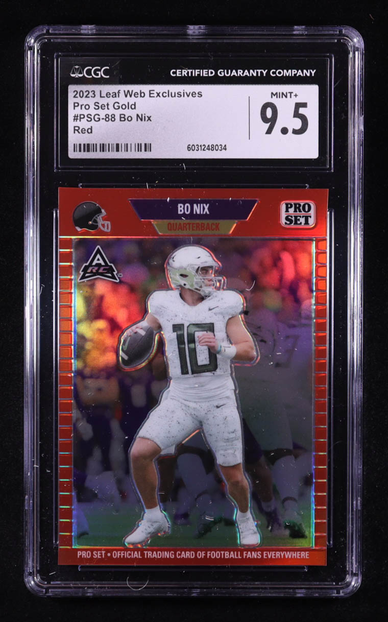 Bo Nix 2023 Leaf Web Exclusives Pro Set Red #PSG88 RC #73/89 (CGC 9.5) at PristineAuction.com Bo Nix 2023 Leaf Web Exclusives Pro Set Red #PSG88 RC #73/89 (CGC 9.5) at PristineAuction.com