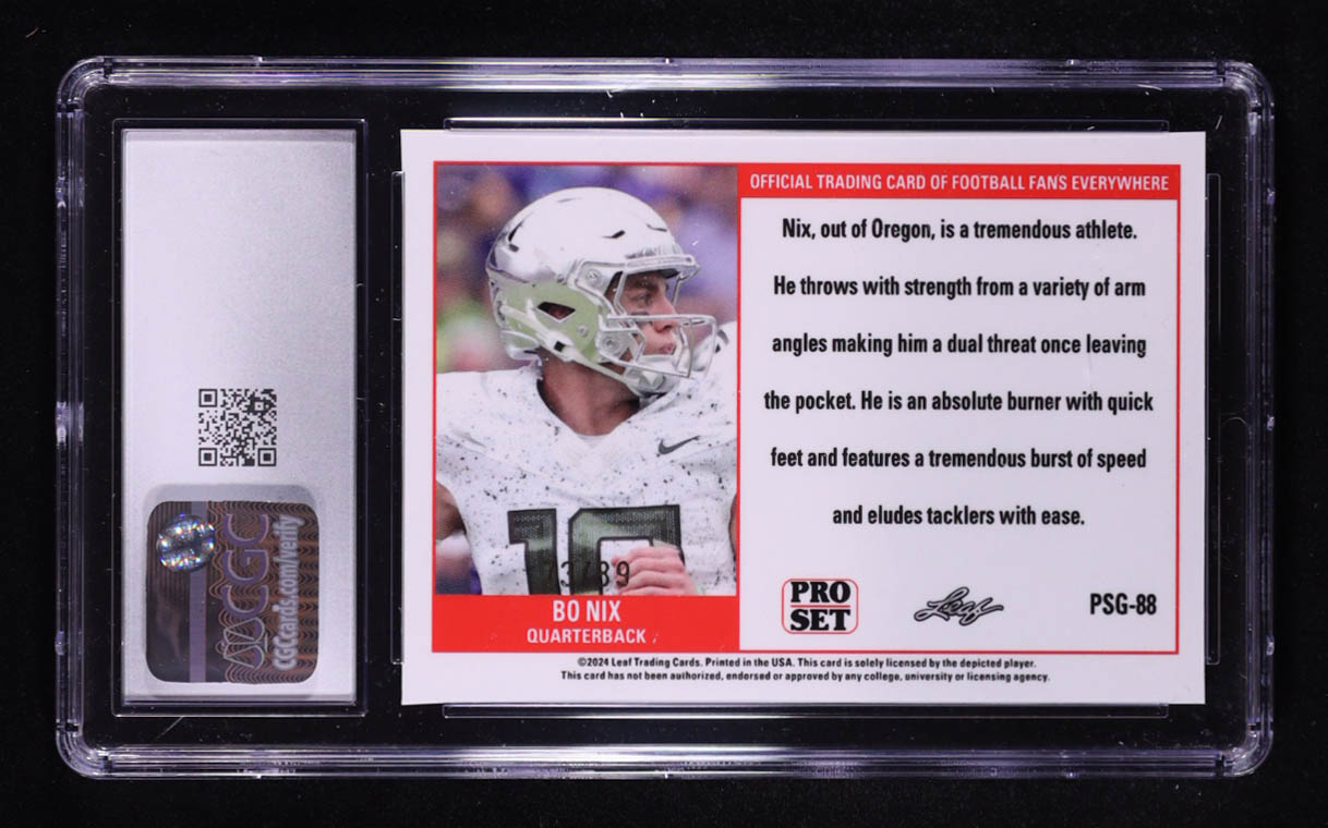 Bo Nix 2023 Leaf Web Exclusives Pro Set Red #PSG88 RC #73/89 (CGC 9.5) at PristineAuction.com Bo Nix 2023 Leaf Web Exclusives Pro Set Red #PSG88 RC #73/89 (CGC 9.5) at PristineAuction.com