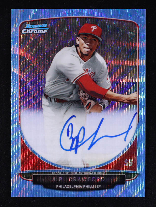 J.P. Crawford 2013 Bowman Chrome Draft Draft Pick Autographs Blue Wave Refractors #JC #23/50 RC at PristineAuction.com J.P. Crawford 2013 Bowman Chrome Draft Draft Pick Autographs Blue Wave Refractors #JC #23/50 RC at PristineAuction.com