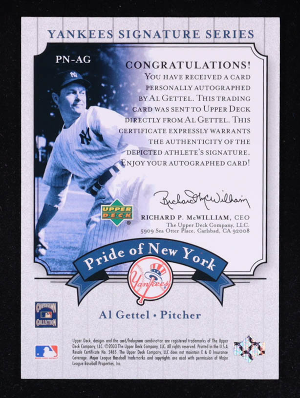 Al Gettel 2003 Upper Deck Yankees Signature Pride of New York Autographs #AG at PristineAuction.com Al Gettel 2003 Upper Deck Yankees Signature Pride of New York Autographs #AG at PristineAuction.com