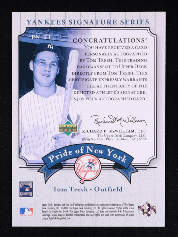 Tom Tresh 2003 Upper Deck Yankees Signature Pride of New York Autographs #TT at PristineAuction.com Tom Tresh 2003 Upper Deck Yankees Signature Pride of New York Autographs #TT at PristineAuction.com