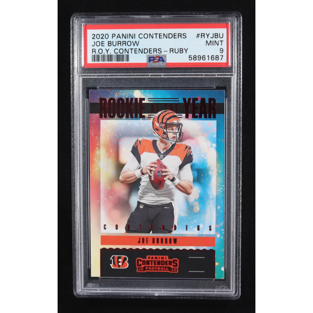 Joe Burrow 2020 Panini Contenders Rookie of the Year Contenders Ruby #1 RC (PSA 9) at PristineAuction.com