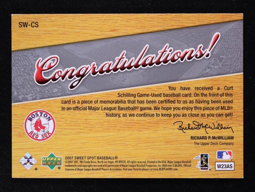 Curt Schilling 2007 Sweet Spot Sweet Swatch Memorabilia #SWCS at PristineAuction.com Curt Schilling 2007 Sweet Spot Sweet Swatch Memorabilia #SWCS at PristineAuction.com