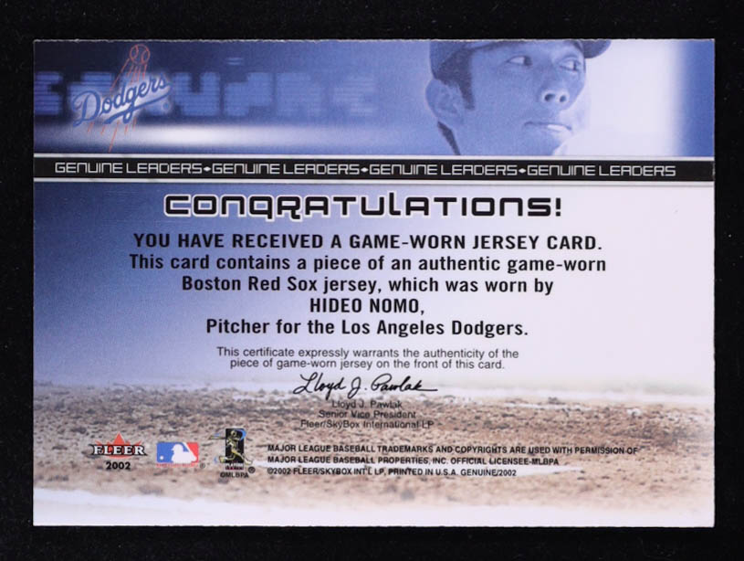 Hideo Nomo 2002 Fleer Genuine Leaders Game Jersey #8 at PristineAuction.com Hideo Nomo 2002 Fleer Genuine Leaders Game Jersey #8 at PristineAuction.com