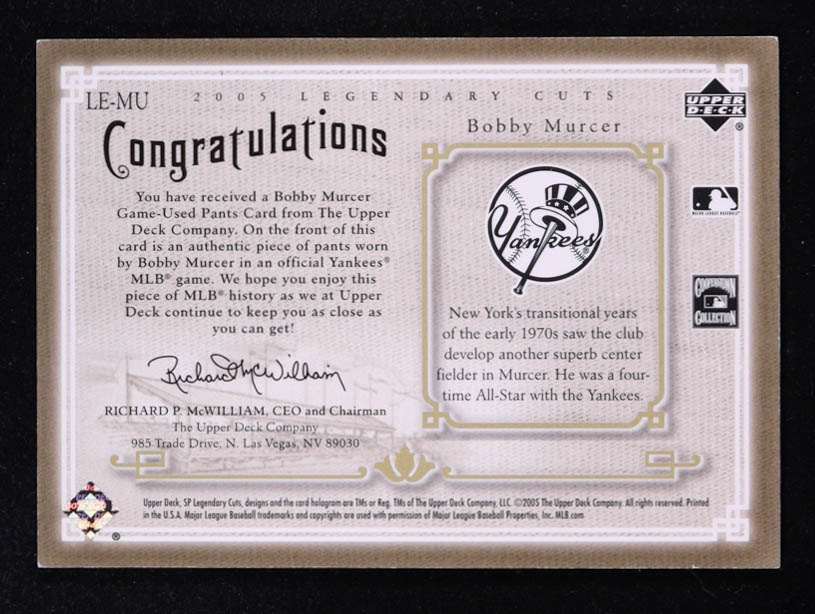Bobby Murcer 2005 SP Legendary Cuts Legendary Lineage Material Pants #MU at PristineAuction.com Bobby Murcer 2005 SP Legendary Cuts Legendary Lineage Material Pants #MU at PristineAuction.com