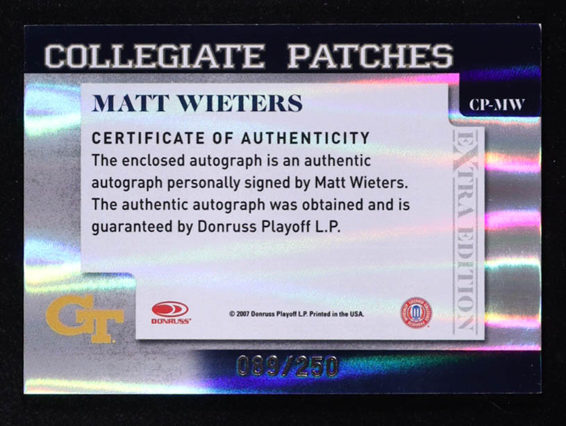 Matt Wieters 2007 Donruss Elite Extra Edition Collegiate Patches #37 #089/250 RC at PristineAuction.com Matt Wieters 2007 Donruss Elite Extra Edition Collegiate Patches #37 #089/250 RC at PristineAuction.com