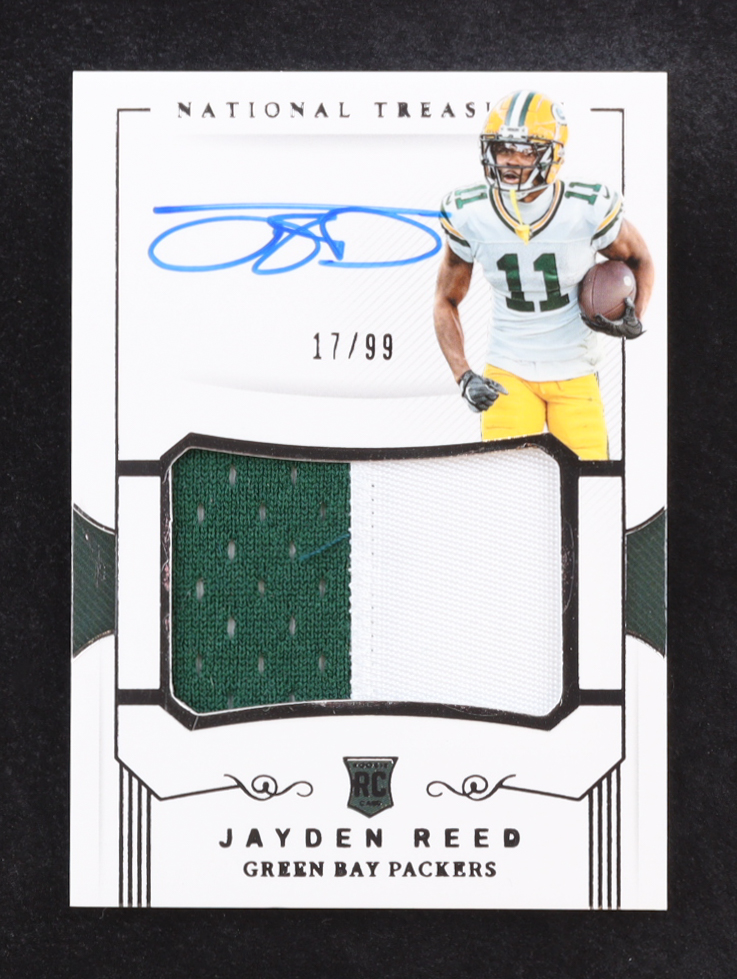 Jayden Reed 2023 Panini National Treasures Crossover Rookie Patch Autographs #14 RC #17/99 at PristineAuction.com Jayden Reed 2023 Panini National Treasures Crossover Rookie Patch Autographs #14 RC #17/99 at PristineAuction.com