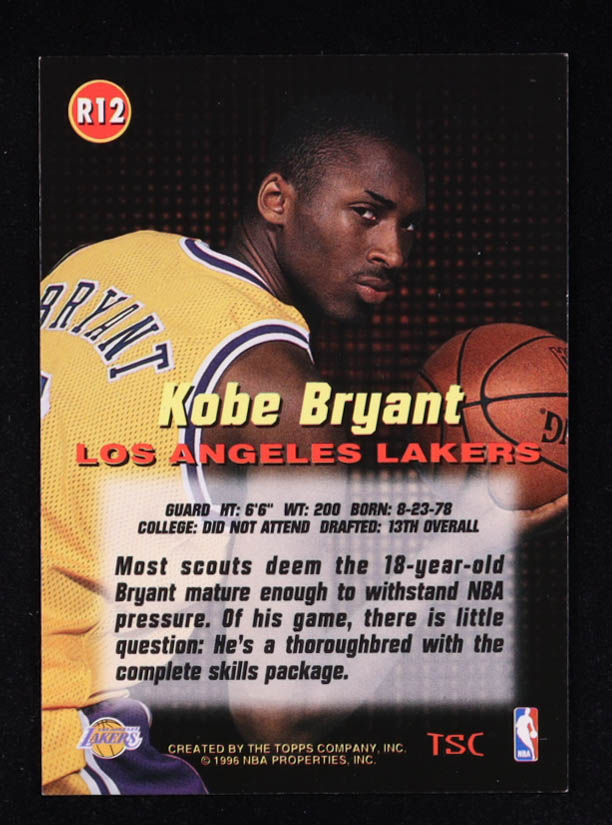 Kobe Bryant 1996-97 Stadium Club Rookies 1 #R12 RC at PristineAuction.com Kobe Bryant 1996-97 Stadium Club Rookies 1 #R12 RC at PristineAuction.com