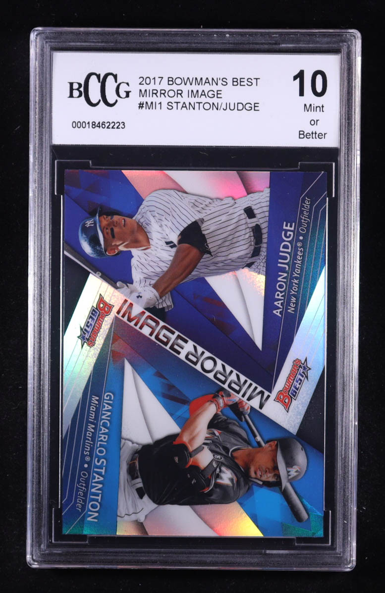 Giancarlo Stanton / Aaron Judge RC 2017 Bowman's Best Mirror Image #MI1 (BCCG 10) at PristineAuction.com Giancarlo Stanton / Aaron Judge RC 2017 Bowman's Best Mirror Image #MI1 (BCCG 10) at PristineAuction.com