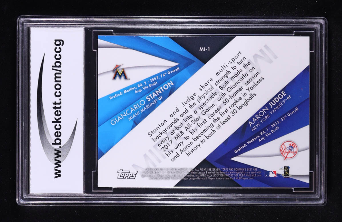 Giancarlo Stanton / Aaron Judge RC 2017 Bowman's Best Mirror Image #MI1 (BCCG 10) at PristineAuction.com Giancarlo Stanton / Aaron Judge RC 2017 Bowman's Best Mirror Image #MI1 (BCCG 10) at PristineAuction.com