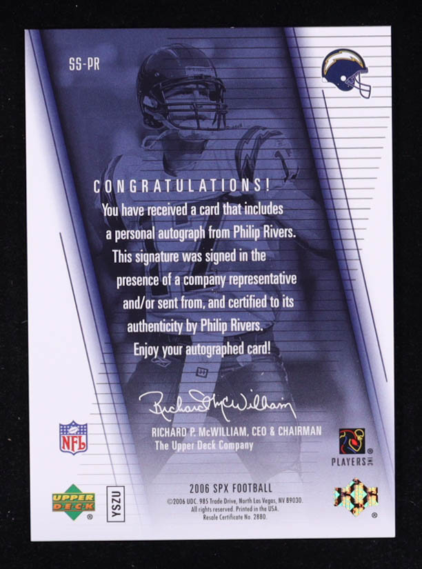 Philip Rivers 2006 SPx Super Scripts Autographs #SSPR at PristineAuction.com Philip Rivers 2006 SPx Super Scripts Autographs #SSPR at PristineAuction.com