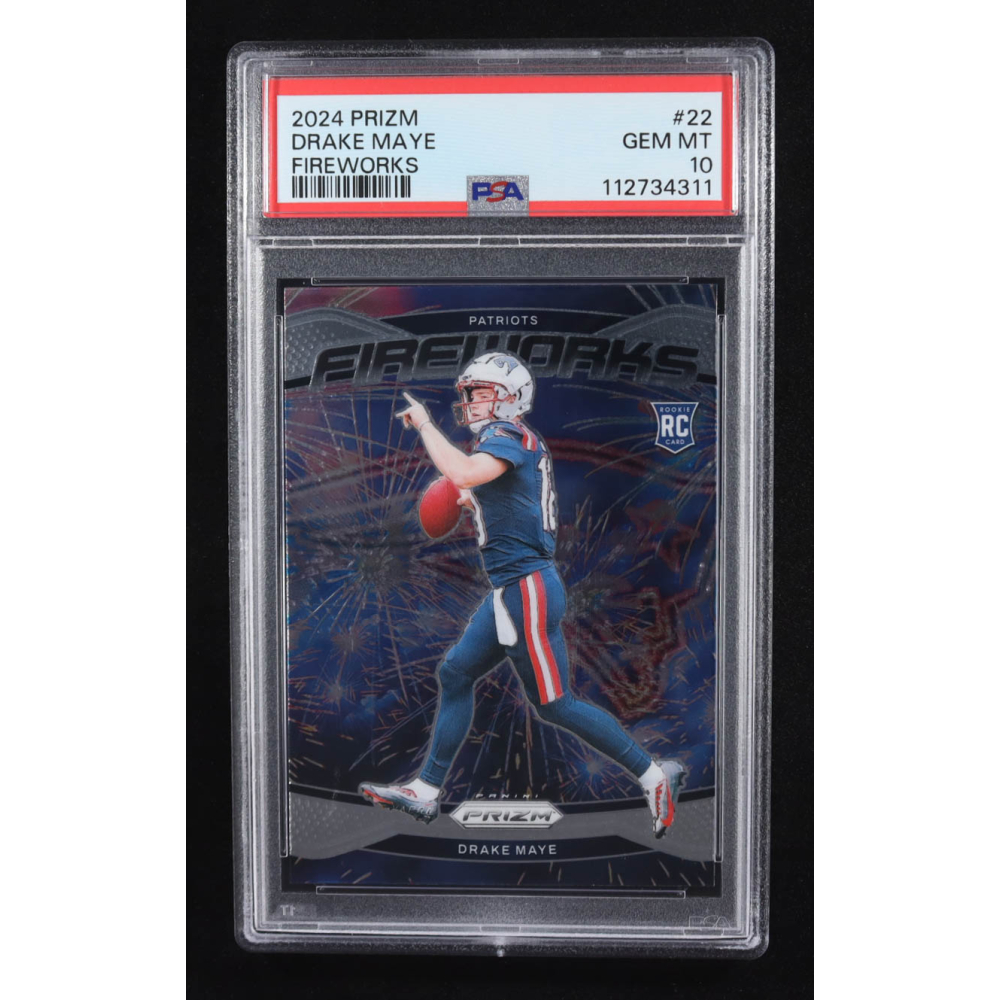 Drake Maye 2024 Panini Prizm Fireworks #22 RC (PSA 10) at PristineAuction.com