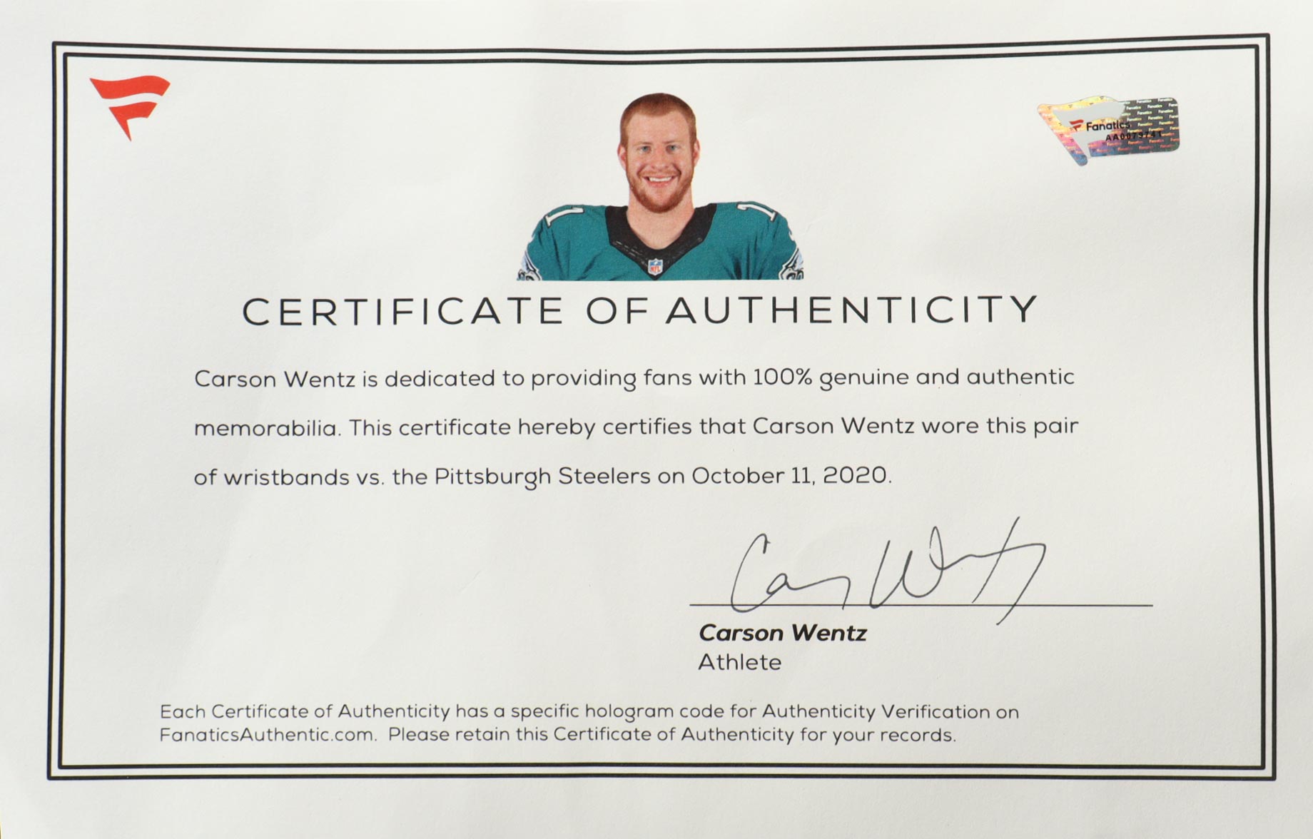 Carson Wentz 2020 Game-Used Pair of (2) Wristbands (Fanatics) at PristineAuction.com Carson Wentz 2020 Game-Used Pair of (2) Wristbands (Fanatics) at PristineAuction.com
