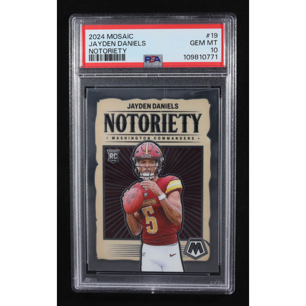Jayden Daniels 2024 Panini Mosaic Notoriety #19 RC (PSA 10) at PristineAuction.com