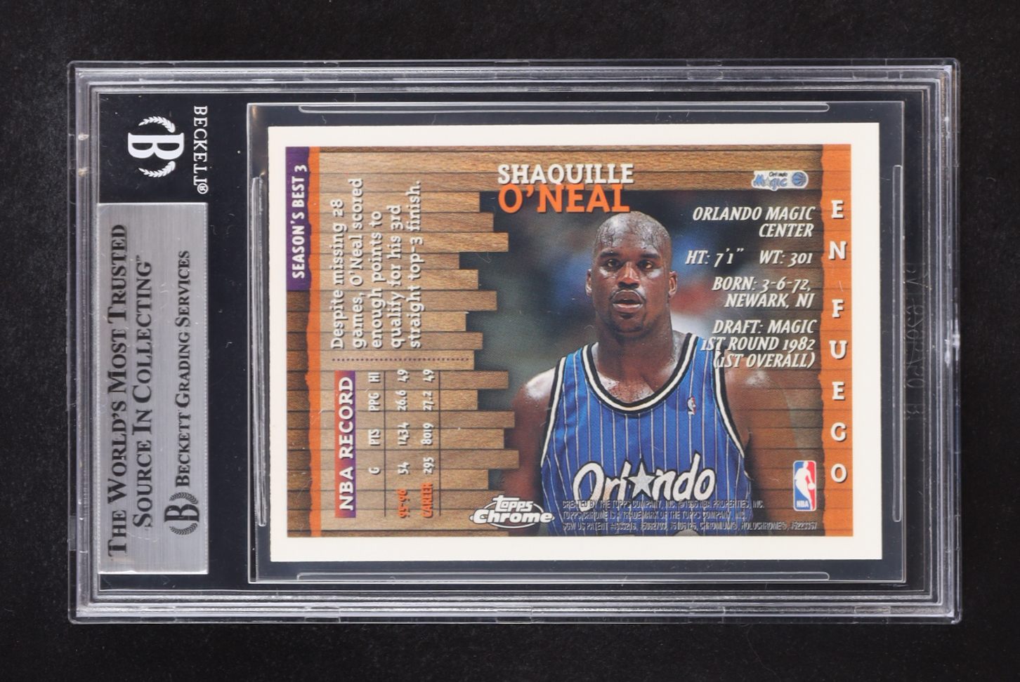 Shaquille O'Neal Signed 1996-97 Topps Chrome Season's Best #SB3 (Beckett | Auto Grade BGS Authentic) at PristineAuction.com Shaquille O'Neal Signed 1996-97 Topps Chrome Season's Best #SB3 (Beckett | Auto Grade BGS Authentic) at PristineAuction.com