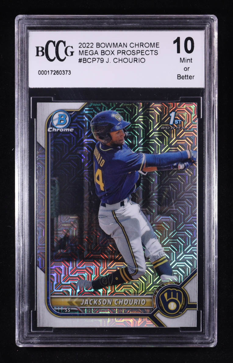 Jackson Chourio 2022 Bowman Chrome Mega Box Prospects #BCP79 RC (BCCG 10) at PristineAuction.com Jackson Chourio 2022 Bowman Chrome Mega Box Prospects #BCP79 RC (BCCG 10) at PristineAuction.com