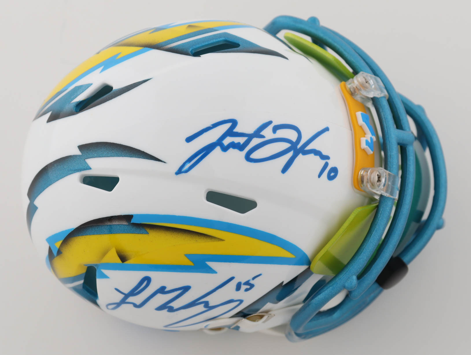 Justin Herbert & Ladd McConkey Signed Chargers Custom Speed Mini Helmet with Visor (Beckett & Fanatics) at PristineAuction.com Justin Herbert & Ladd McConkey Signed Chargers Custom Speed Mini Helmet with Visor (Beckett & Fanatics) at PristineAuction.com