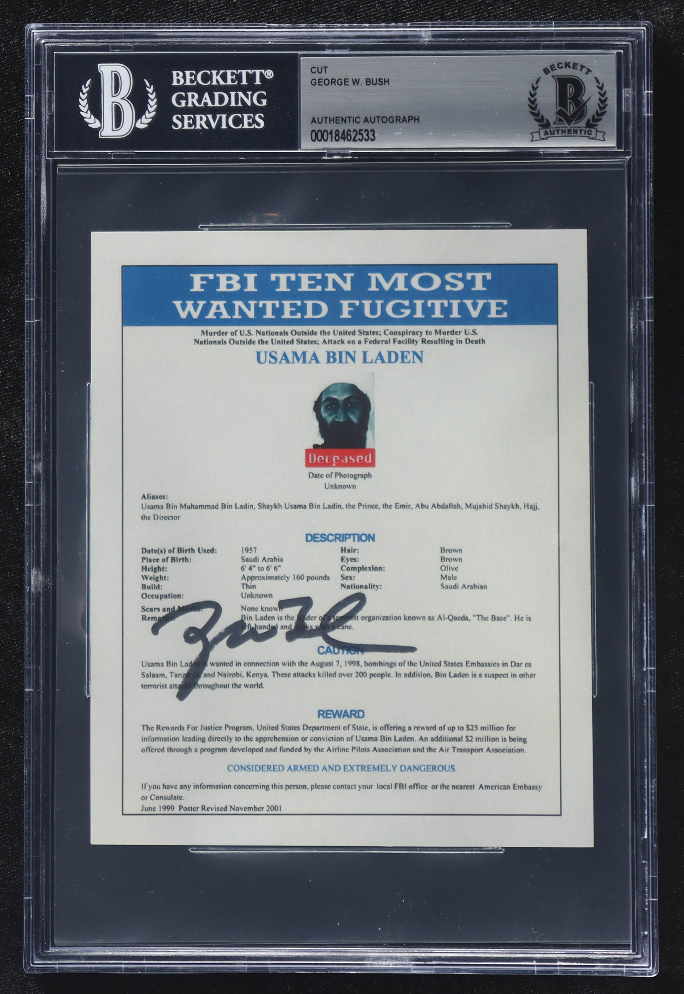 George W. Bush Signed 5x6 Cut (BGS) at PristineAuction.com George W. Bush Signed 5x6 Cut (BGS) at PristineAuction.com