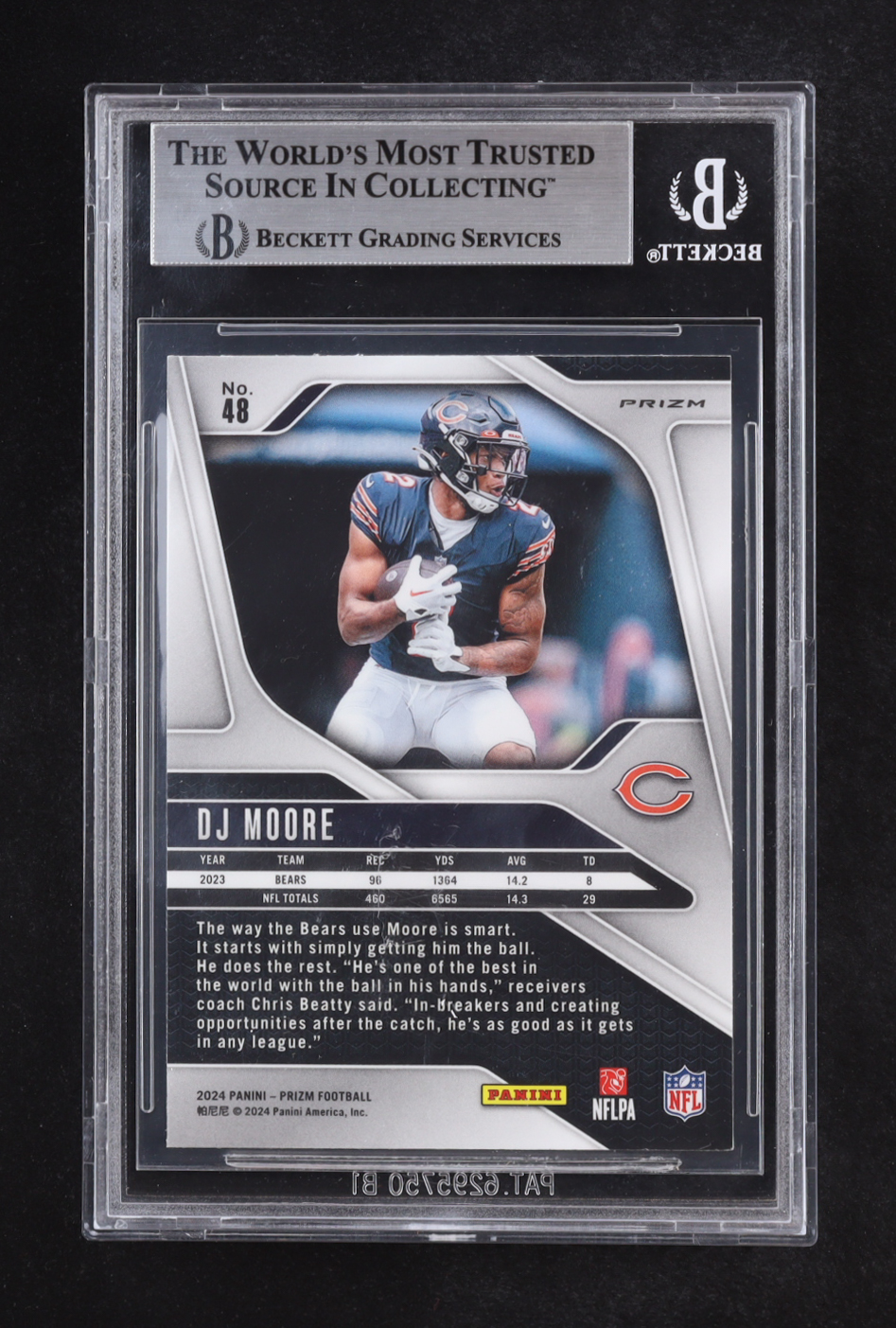 D.J. Moore Signed 2024 Panini Prizm Prizms Orange Ice #48 (Beckett | Auto Grade BGS Authentic) at PristineAuction.com D.J. Moore Signed 2024 Panini Prizm Prizms Orange Ice #48 (Beckett | Auto Grade BGS Authentic) at PristineAuction.com