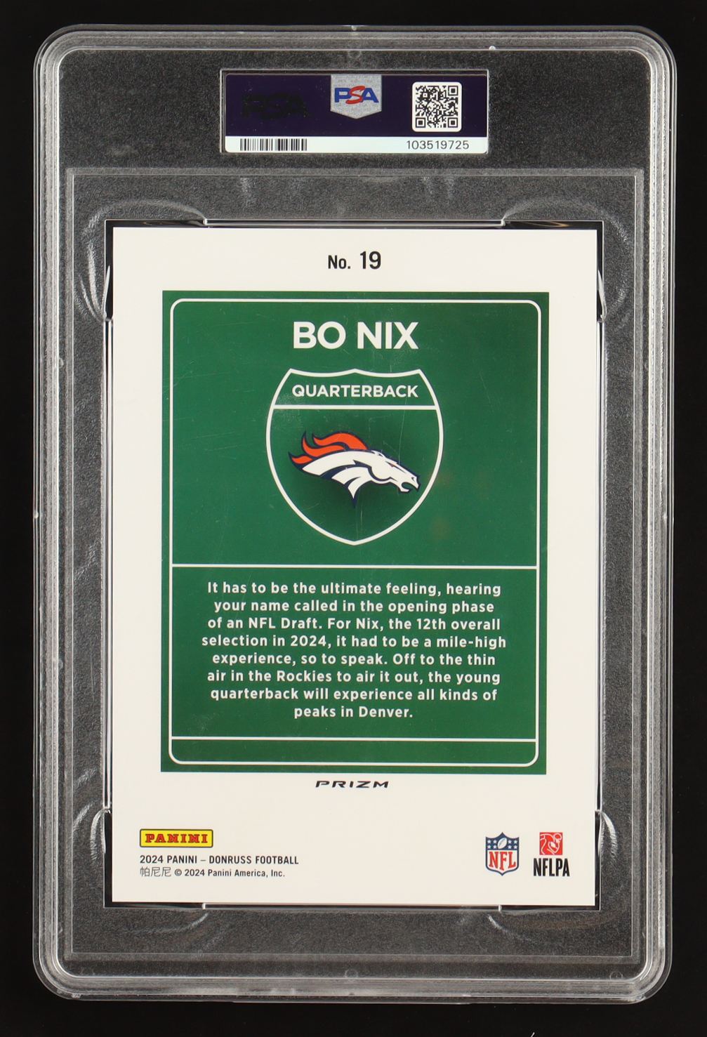 Bo Nix 2024 Donruss Downtown! Oversize #19 RC (PSA 9) at PristineAuction.com Bo Nix 2024 Donruss Downtown! Oversize #19 RC (PSA 9) at PristineAuction.com