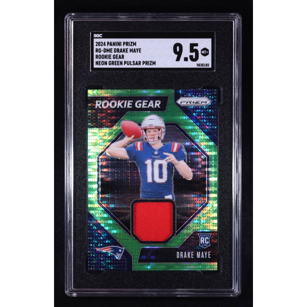 Drake Maye 2024 Panini Prizm Rookie Gear Neon Green Pulsar #6 RC (SGC 9.5) at PristineAuction.com