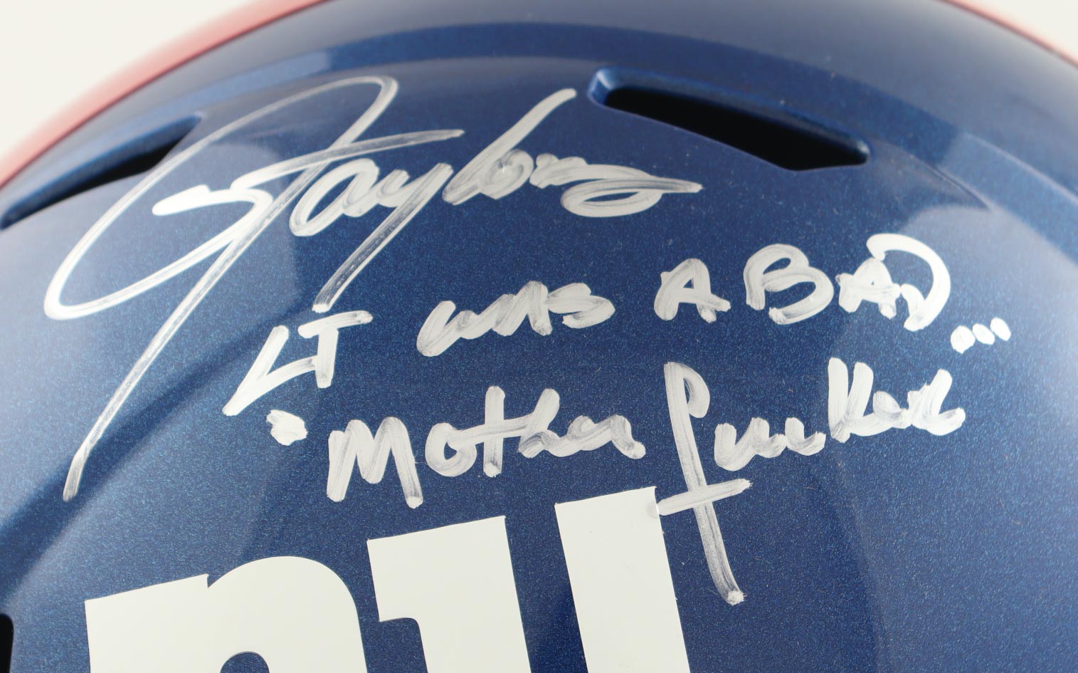 Lawrence Taylor Signed Giants Full-Size Speed Helmet Inscribed "LT Was A Bad M*********" (AWM) at PristineAuction.com Lawrence Taylor Signed Giants Full-Size Speed Helmet Inscribed "LT Was A Bad M*********" (AWM) at PristineAuction.com