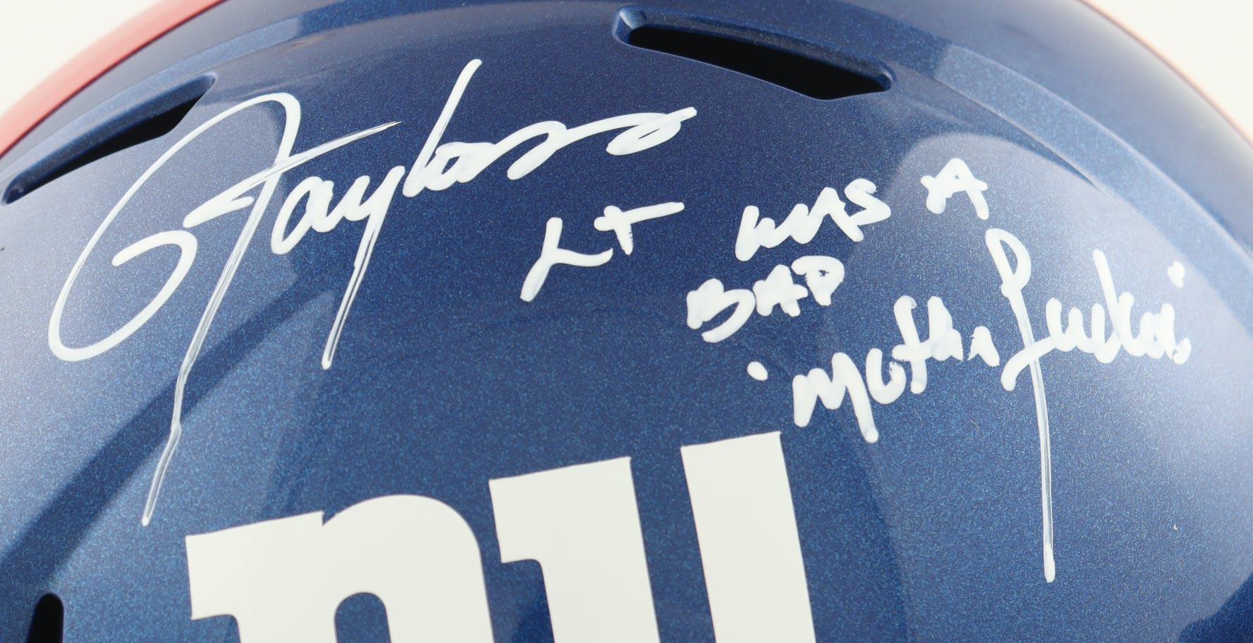 Lawrence Taylor Signed Giants Full-Size Speed Helmet Inscribed "LT Was A Bad M*********" (AWM) at PristineAuction.com Lawrence Taylor Signed Giants Full-Size Speed Helmet Inscribed "LT Was A Bad M*********" (AWM) at PristineAuction.com