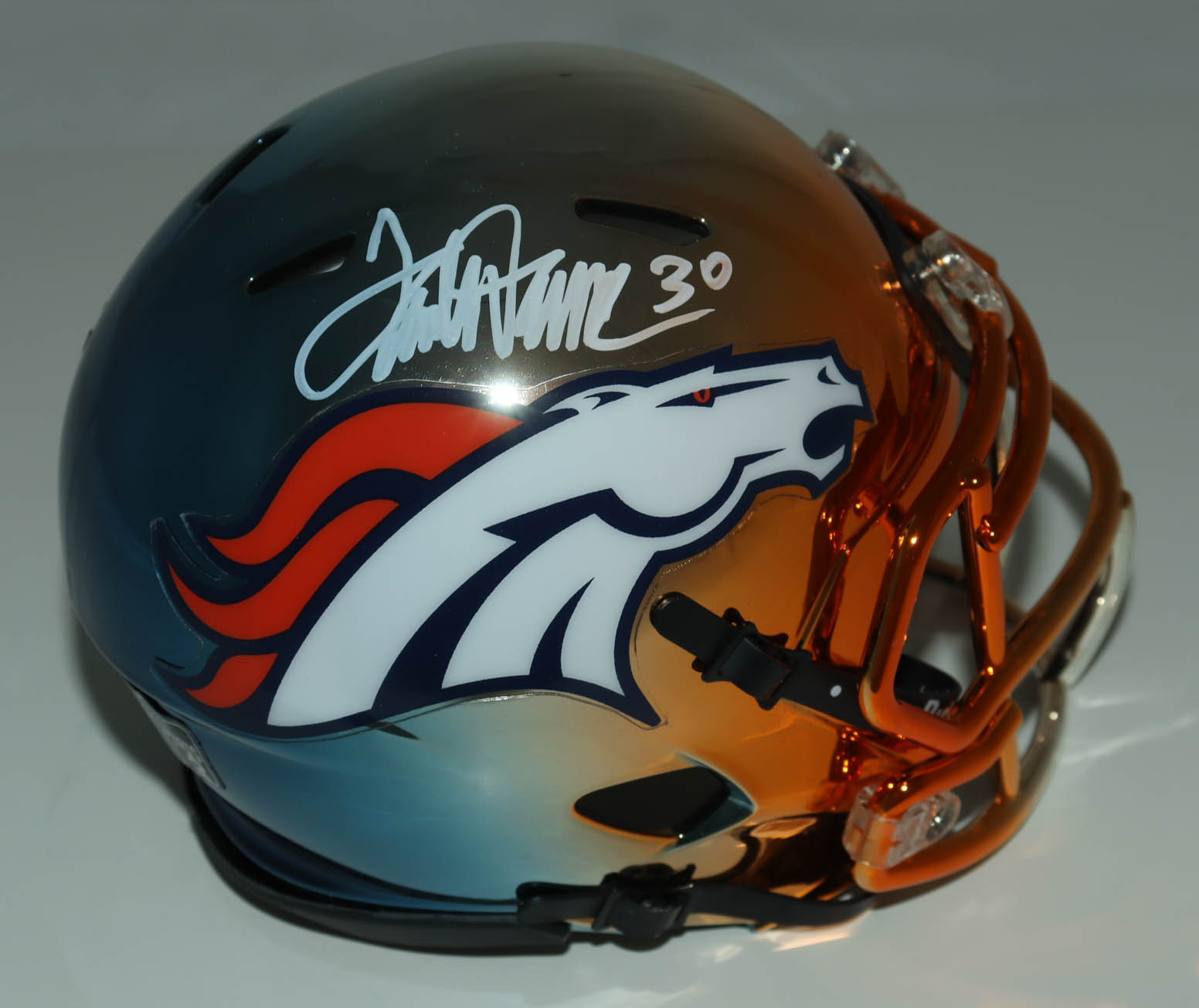 Terrell Davis Signed Broncos Custom Chrome Speed Mini Helmet (Radtke) at PristineAuction.com Terrell Davis Signed Broncos Custom Chrome Speed Mini Helmet (Radtke) at PristineAuction.com
