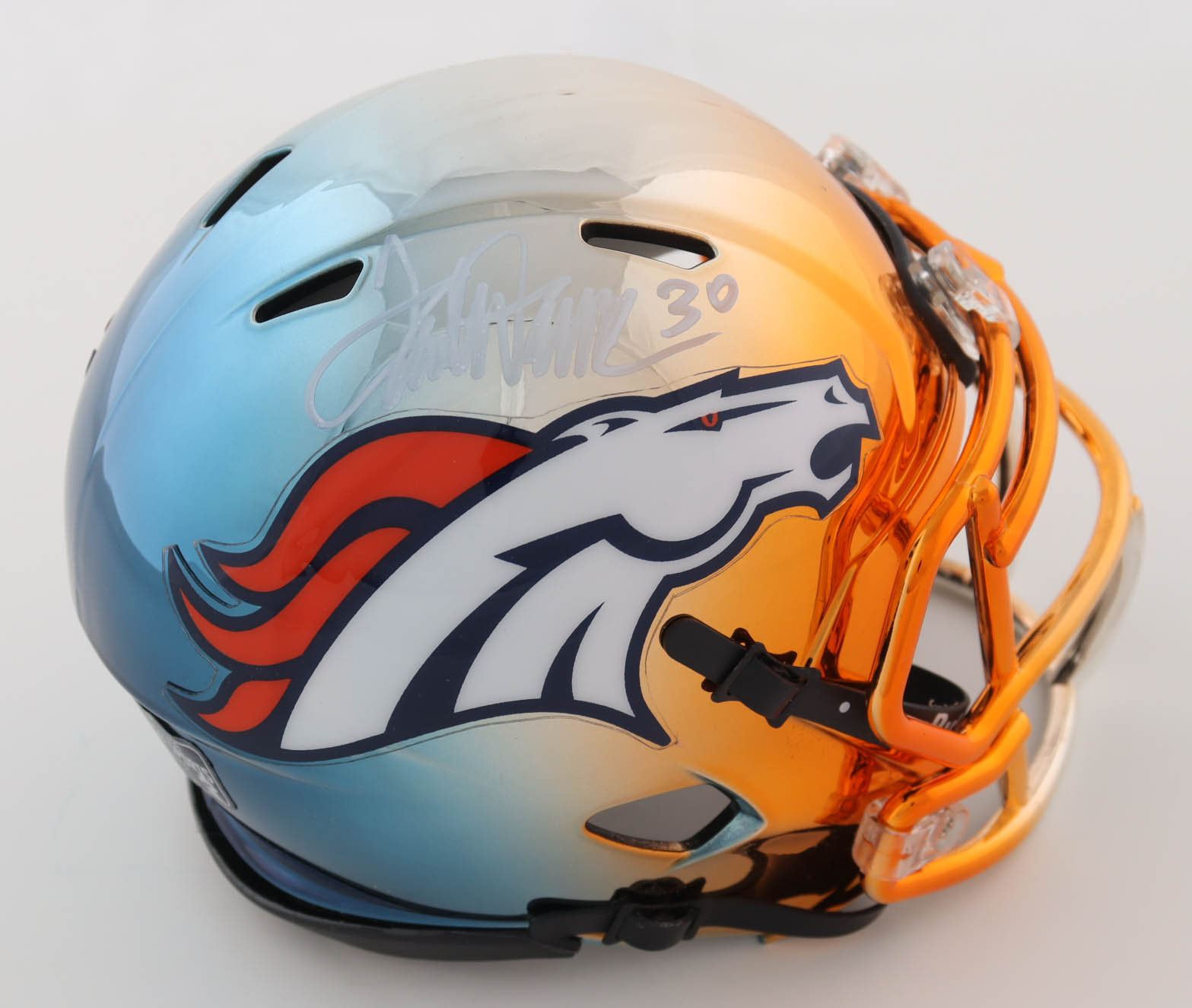 Terrell Davis Signed Broncos Custom Chrome Speed Mini Helmet (Radtke) at PristineAuction.com Terrell Davis Signed Broncos Custom Chrome Speed Mini Helmet (Radtke) at PristineAuction.com