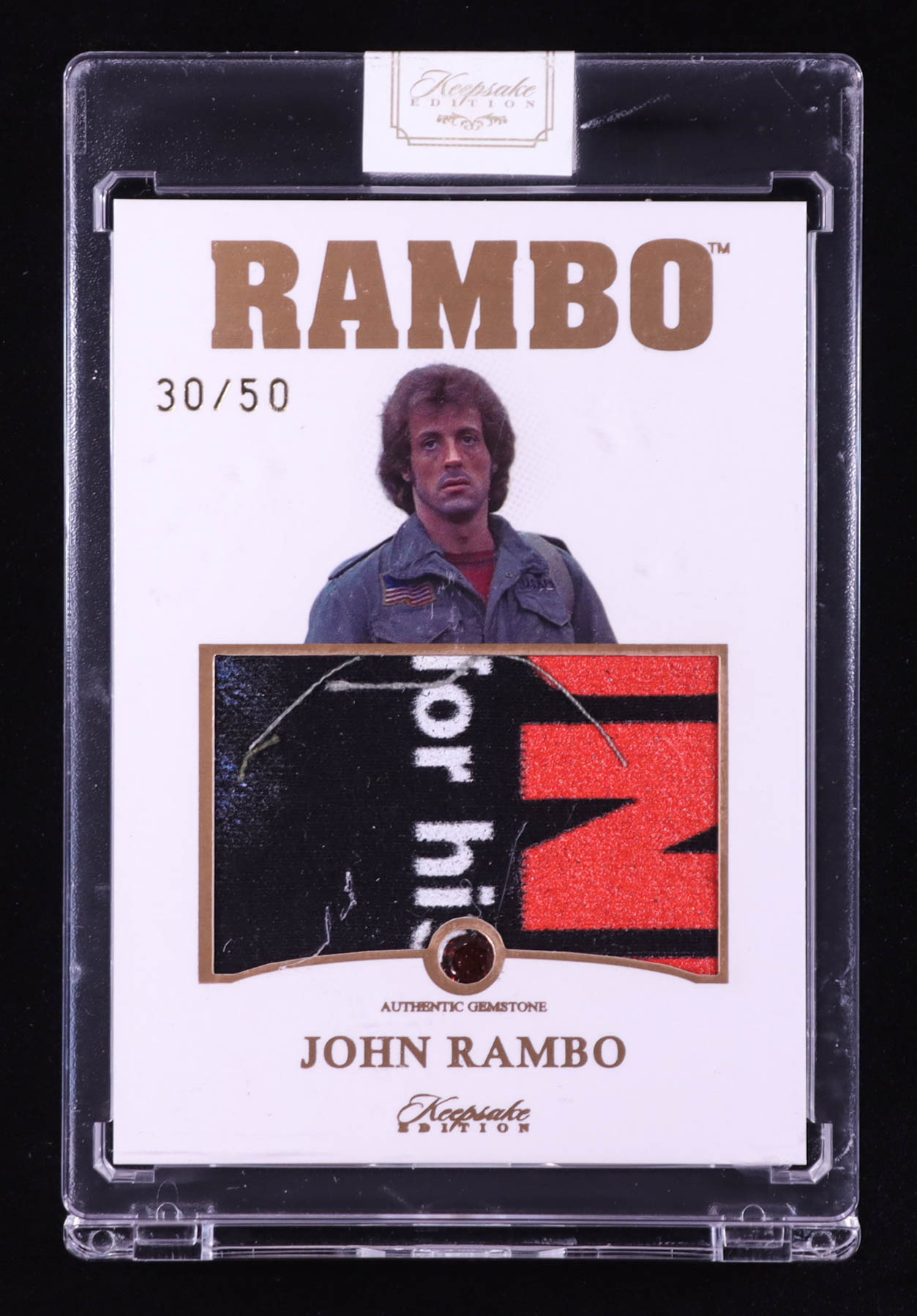 John Rambo 2024 Keepsake Edition Gemstone Jumbo Relic Authentic Rambo #184 #30/50 at PristineAuction.com John Rambo 2024 Keepsake Edition Gemstone Jumbo Relic Authentic Rambo #184 #30/50 at PristineAuction.com