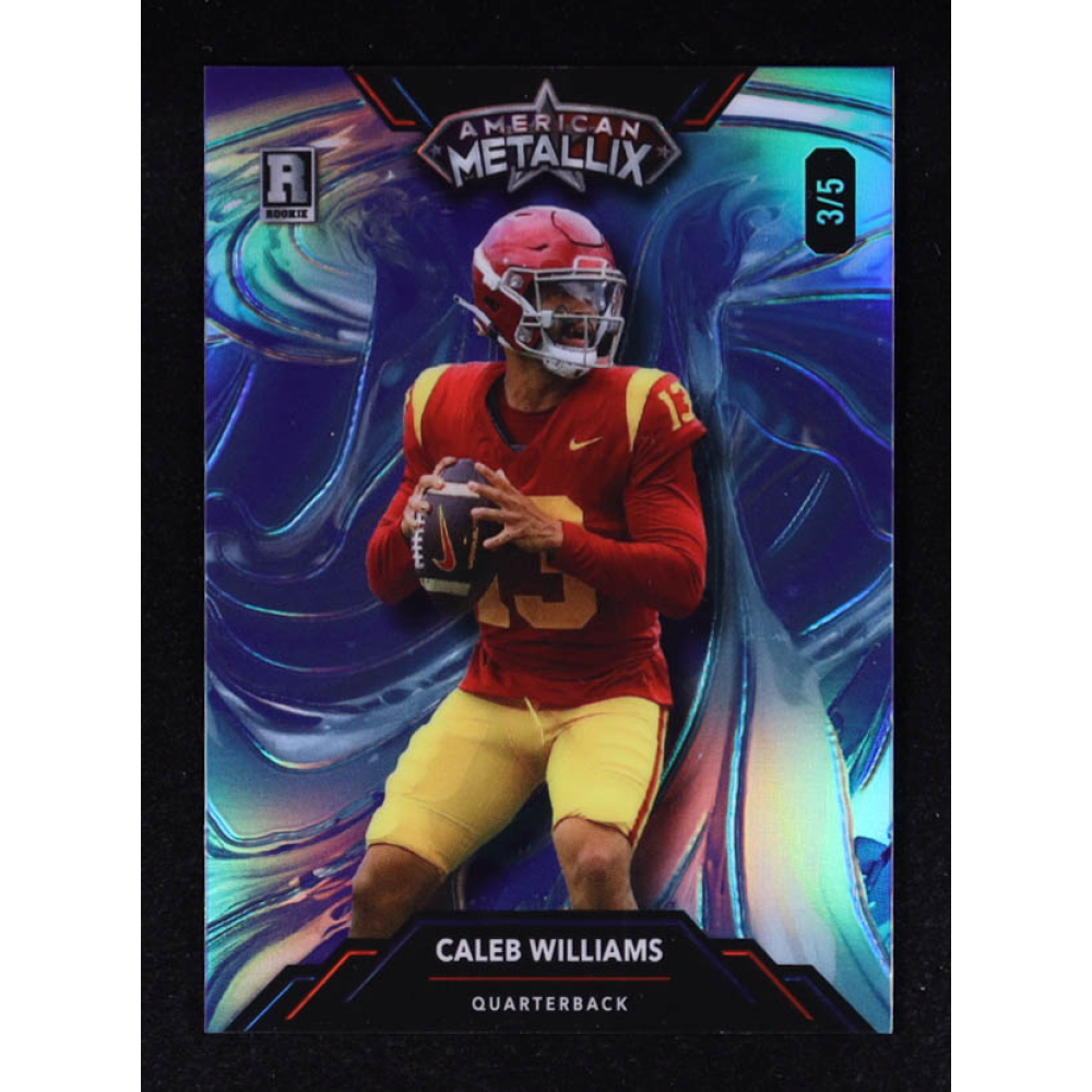 Caleb Williams 2023 Wild Card American Metallix Liquid Blue White Rainbow Foil #WMP-CW #3/5 RC at PristineAuction.com