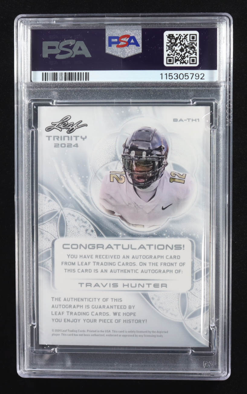 Travis Hunter 2024 Leaf Trinity Platinum #BATH1 #12/49 RC (PSA 8) at PristineAuction.com Travis Hunter 2024 Leaf Trinity Platinum #BATH1 #12/49 RC (PSA 8) at PristineAuction.com