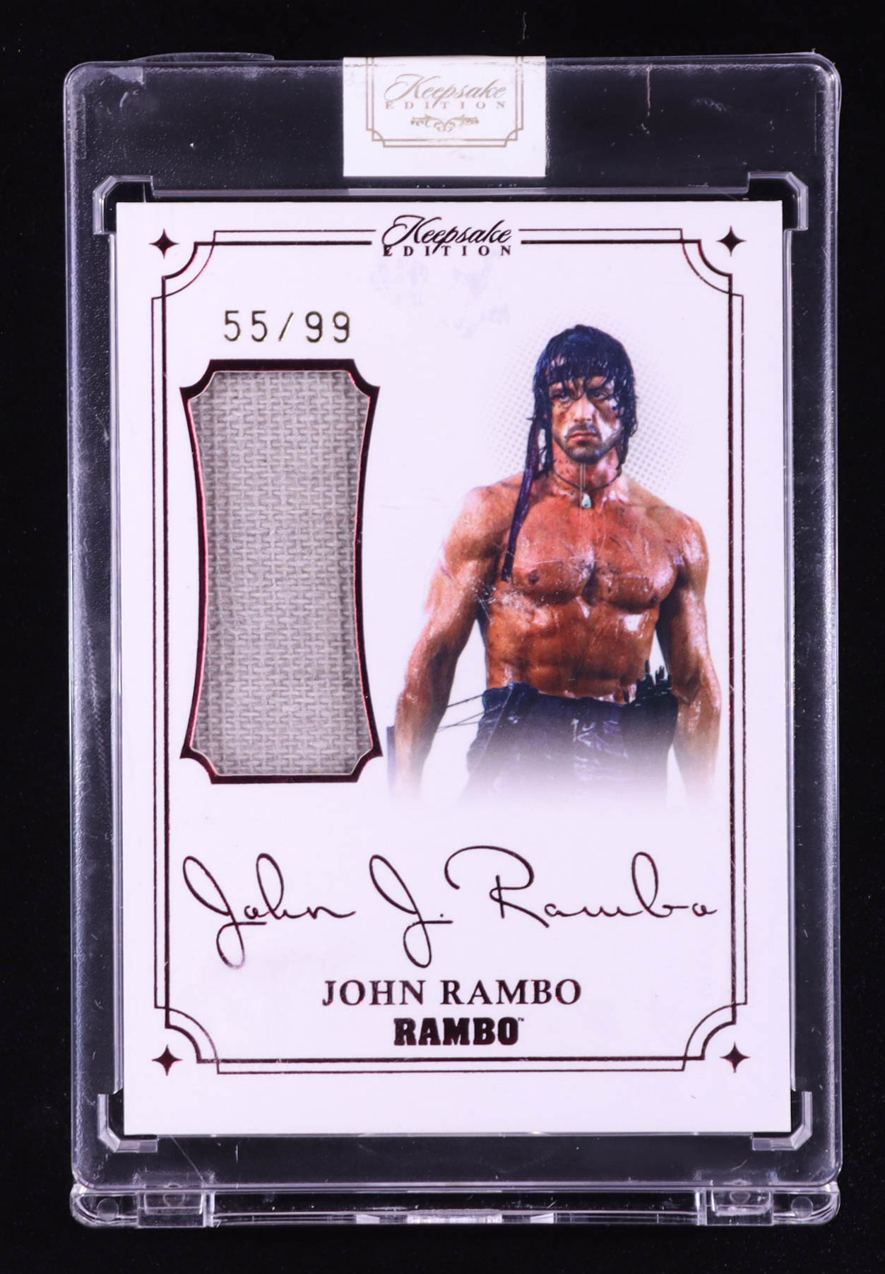 John Rambo 2024 Keepsake Edition Laser Signapatch Authentic Rambo II #21 #55/99 at PristineAuction.com John Rambo 2024 Keepsake Edition Laser Signapatch Authentic Rambo II #21 #55/99 at PristineAuction.com