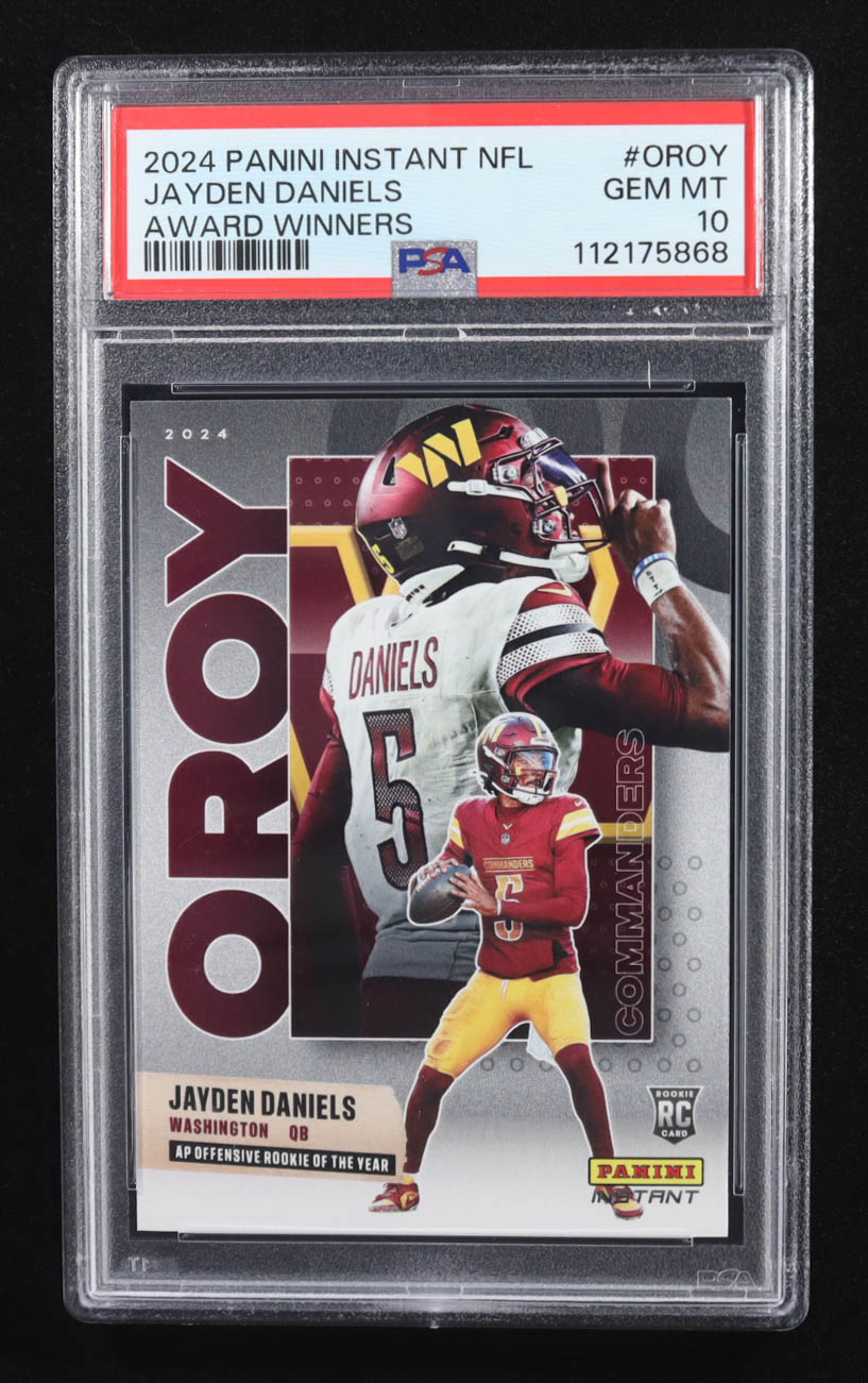 Jayden Daniels 2024 Panini Instant Award Winners #AWOROY RC (PSA 10) at PristineAuction.com Jayden Daniels 2024 Panini Instant Award Winners #AWOROY RC (PSA 10) at PristineAuction.com