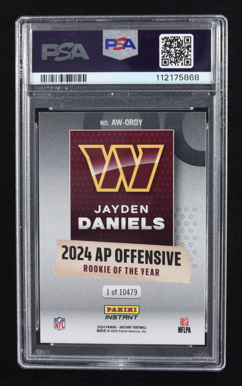 Jayden Daniels 2024 Panini Instant Award Winners #AWOROY RC (PSA 10) at PristineAuction.com Jayden Daniels 2024 Panini Instant Award Winners #AWOROY RC (PSA 10) at PristineAuction.com
