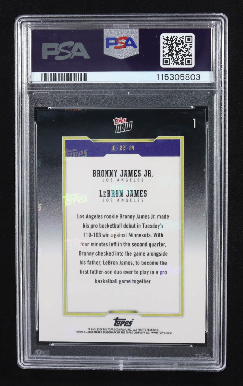 Bronny James Jr. RC / LeBron James 2024-25 Topps Now #1 (PSA 10) at PristineAuction.com Bronny James Jr. RC / LeBron James 2024-25 Topps Now #1 (PSA 10) at PristineAuction.com