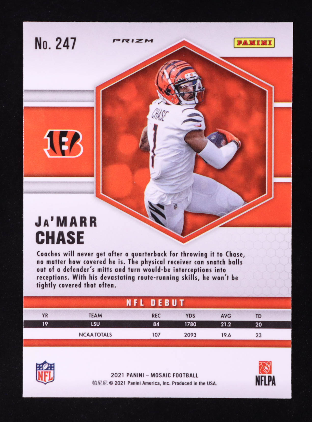 Ja'Marr Chase 2021 Panini Mosaic Honeycomb #247 DEB RC at PristineAuction.com Ja'Marr Chase 2021 Panini Mosaic Honeycomb #247 DEB RC at PristineAuction.com
