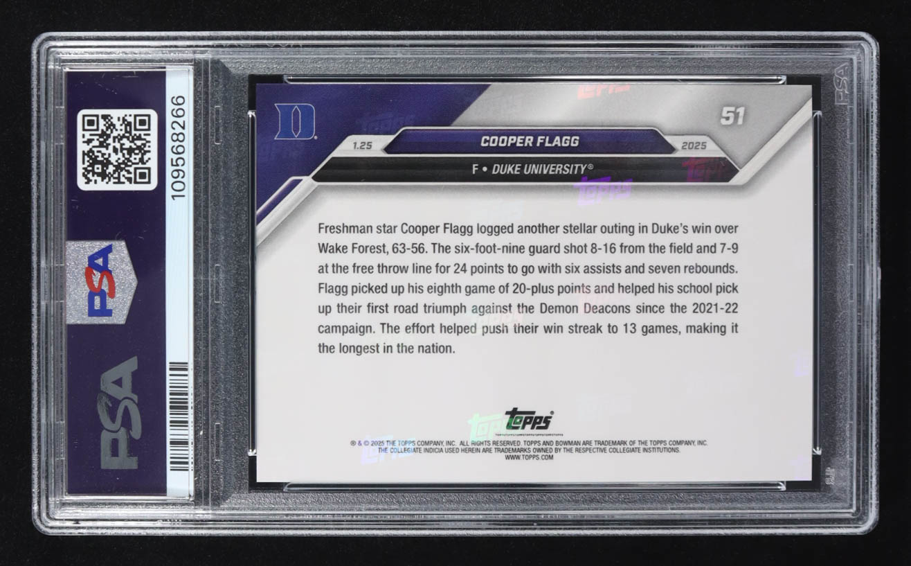 Cooper Flagg 2024-25 Bowman University Now #51 RC (PSA 10) at PristineAuction.com Cooper Flagg 2024-25 Bowman University Now #51 RC (PSA 10) at PristineAuction.com