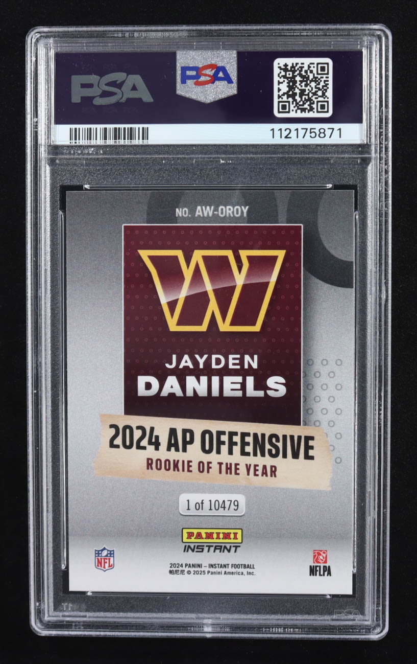 Jayden Daniels 2024 Panini Instant Award Winners #AWOROY RC (PSA 10) at PristineAuction.com Jayden Daniels 2024 Panini Instant Award Winners #AWOROY RC (PSA 10) at PristineAuction.com