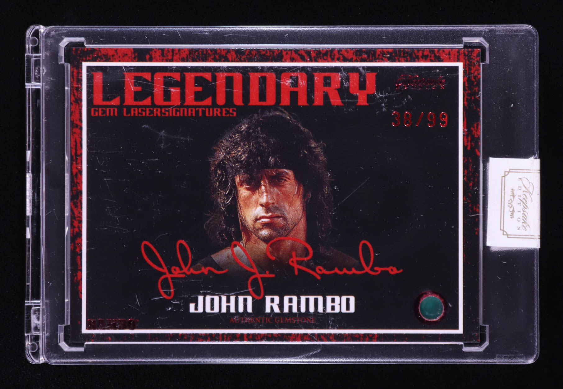 John Rambo 2024 Keepsake Edition Gemstone Legendary Laser Signatures Authentic Rambo III #13 #38/99 at PristineAuction.com John Rambo 2024 Keepsake Edition Gemstone Legendary Laser Signatures Authentic Rambo III #13 #38/99 at PristineAuction.com