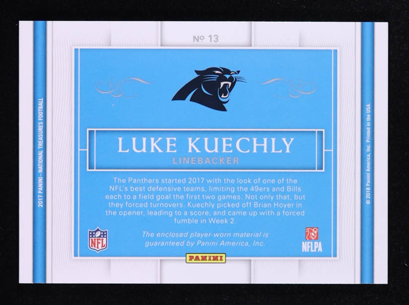 Luke Kuechly 2017 Panini National Treasures Colossal Materials #13 #54/99 at PristineAuction.com Luke Kuechly 2017 Panini National Treasures Colossal Materials #13 #54/99 at PristineAuction.com