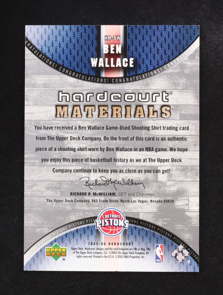 Ben Wallace 2005-06 Upper Deck Hardcourt Materials #BW at PristineAuction.com Ben Wallace 2005-06 Upper Deck Hardcourt Materials #BW at PristineAuction.com