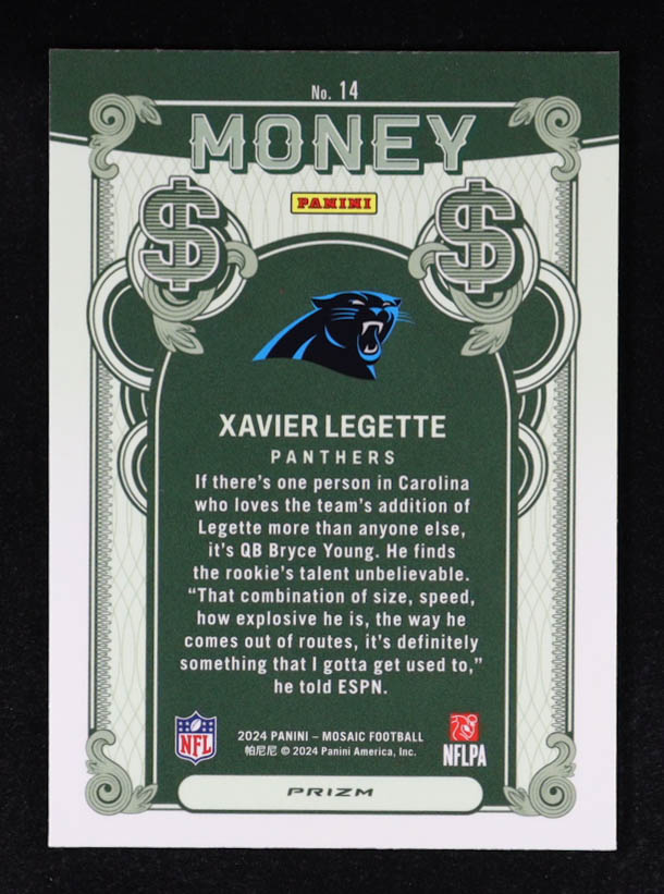 Xavier Legette 2024 Panini Mosaic Money #14 RC at PristineAuction.com Xavier Legette 2024 Panini Mosaic Money #14 RC at PristineAuction.com