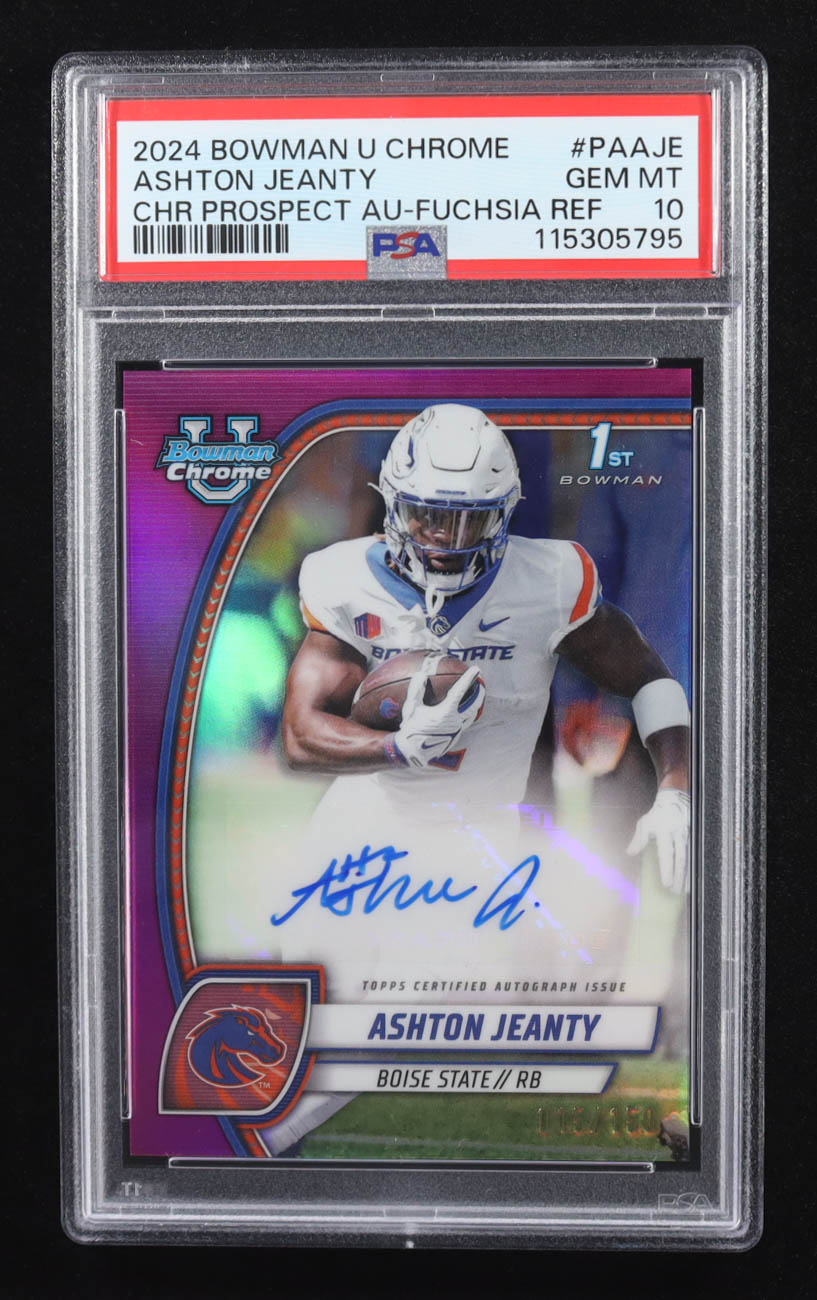 Ashton Jeanty 2024 Bowman Chrome University Prospect Autographs Fuchsia Refractors #PAAJE RC (PSA 10) at PristineAuction.com Ashton Jeanty 2024 Bowman Chrome University Prospect Autographs Fuchsia Refractors #PAAJE RC (PSA 10) at PristineAuction.com